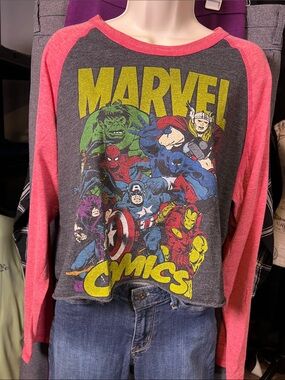 Marvel Long Sleeve Raglan Tee in Gray and Pink